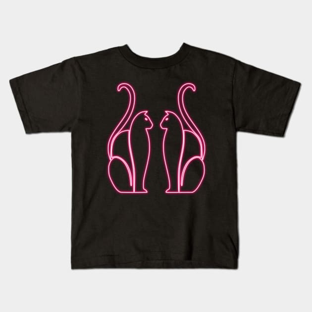 Pink Neon CATS Art Deco Kids T-Shirt by la chataigne qui vole ⭐⭐⭐⭐⭐